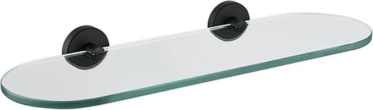 JQK Bathroom Glass Shelf Black, Tempered Glass Shower Storage 16 by 5 inches, 304 Stainless Steel Matte Black Wall Mount, TGS121L16-PB