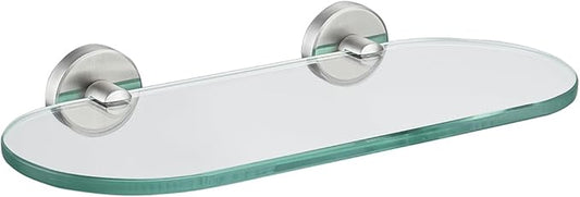 JQK Bathroom Glass Shelf, Tempered Glass Shower Storage 12 by 5 inches, 304 Stainless Steel Brushed Finish Wall Mount, TGS121L12-BN