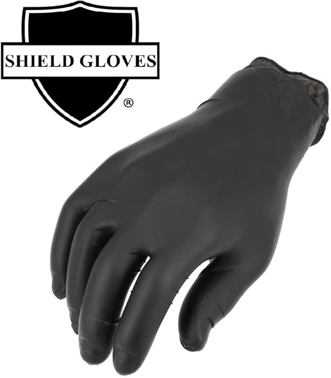 PackagingSuppliesByMail PSBM Black Nitrile Disposable Gloves, 1000 Count, Textured Fingertips, Latex and Powder Free