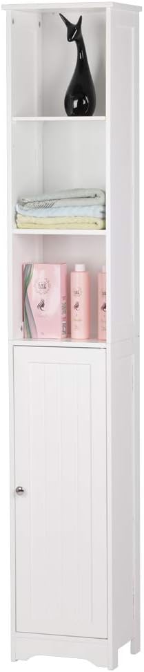 FCH 67" Tall Bathroom Cabinet, Slim Floor Cabinet White Narrow Storage Organizer with Adjustable Shelves, Space Saving Pantry Utility Storage