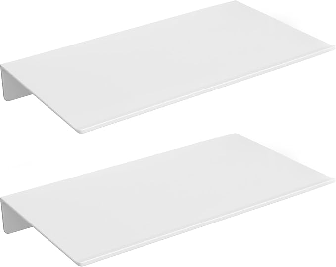 Danpoo White Floating Shelves for Wall Storage, Metal Wall Shelves for Bedroom, Living Room, Kitchen, Small Bathroom Shelves Wall Mount, 8" Mini Display Shelf for Collectibles(2 PCS)