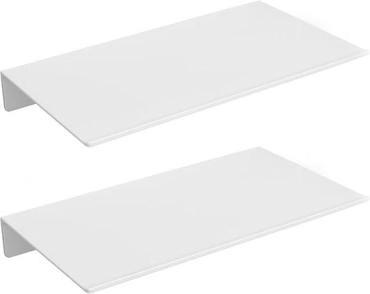 Danpoo White Floating Shelves for Wall Storage, Metal Wall Shelves for Bedroom, Living Room, Kitchen, Small Bathroom Shelves Wall Mount, 8" Mini Display Shelf for Collectibles(2 PCS)