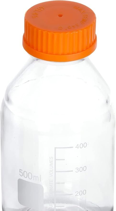 Lab Media Storage Round Bottles Graduated Glass Container GL45 Screw Cap Leakproof Multi-Purpose for Scientific — pack of 8 (Orange,500ml)
