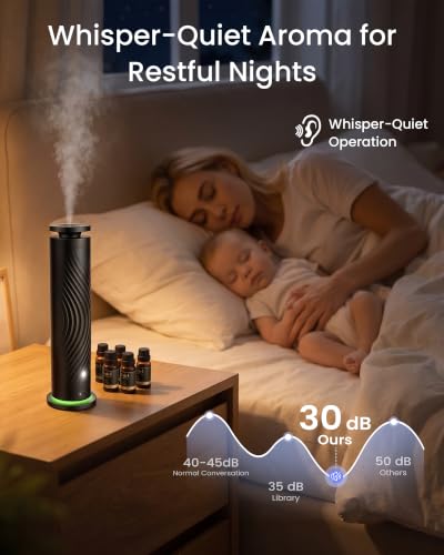 Waterless Essential Oil Diffuser for Home, Starter Kit with 5 Oils