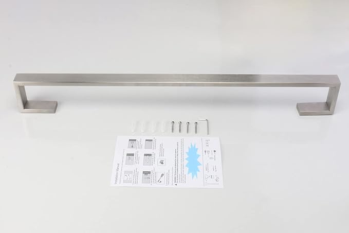 TocTen Bath Towel Rack - Square Base Thicken SUS304 Stainless Steel Towel Bar for Bathroom, Bathroom Bar Accessories Towel Rod Heavy Duty Wall Mounted Towel Holder (Brushed Nickel, 24 Inch)