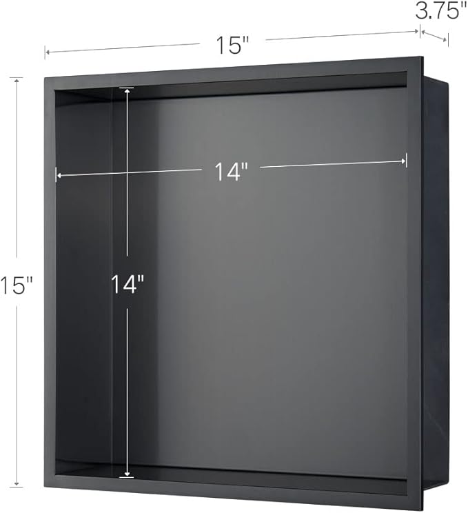 Shower Niche, 14"x14" No Tile Needed, The Insert Storage Square Shower Shelf is Easy to Install, Stainless Steel, Black grey