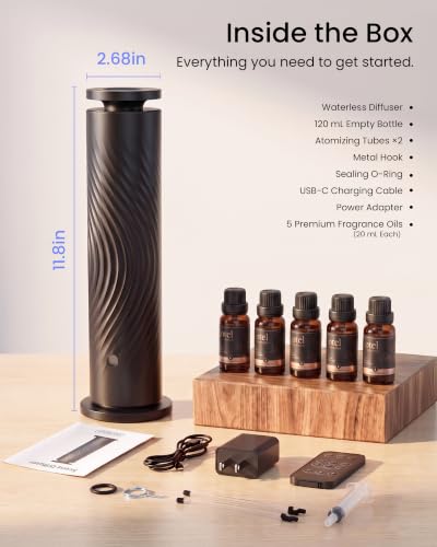 Waterless Essential Oil Diffuser for Home, Starter Kit with 5 Oils