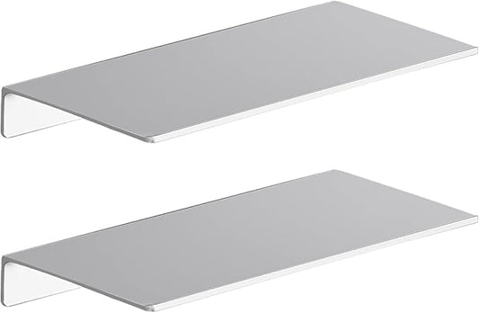 Danpoo Adhesive Floating Shelves for Wall Storage, Metal Wall Shelves, Small Bathroom Shelves Wall Mount, 8" Mini Display Shelves for Collectibles(Silver, 2PCS)