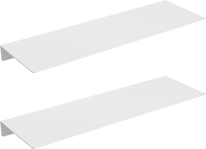 Danpoo White Floating Shelves for Wall Storage, Metal Wall Shelves for Living Room, Bathroom, Kitchen, 16” Long Display Shelves for Collectibles(2 PCS)