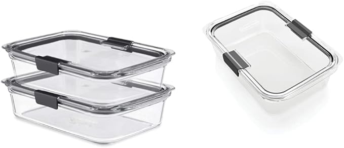 Rubbermaid 2118315 Brilliance Glass Storage 8-Cup Food Containers with Lids, 2-Pack (4 Pieces Total), Large, Clear & Brilliance Food Storage Container, Large, 9.6 Cup, Clear 1991158