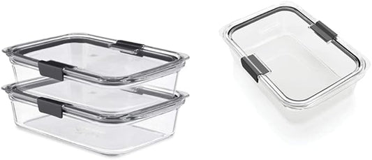 Rubbermaid 2118315 Brilliance Glass Storage 8-Cup Food Containers with Lids, 2-Pack (4 Pieces Total), Large, Clear & Brilliance Food Storage Container, Large, 9.6 Cup, Clear 1991158
