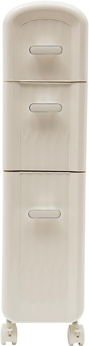 3-Tier Slim Narrow Bathroom Floor Storage Cabinet with Toilet Paper Slot,3 Drawers Movable Storage Cabinet for Living Room,Bedroom,Kitchen