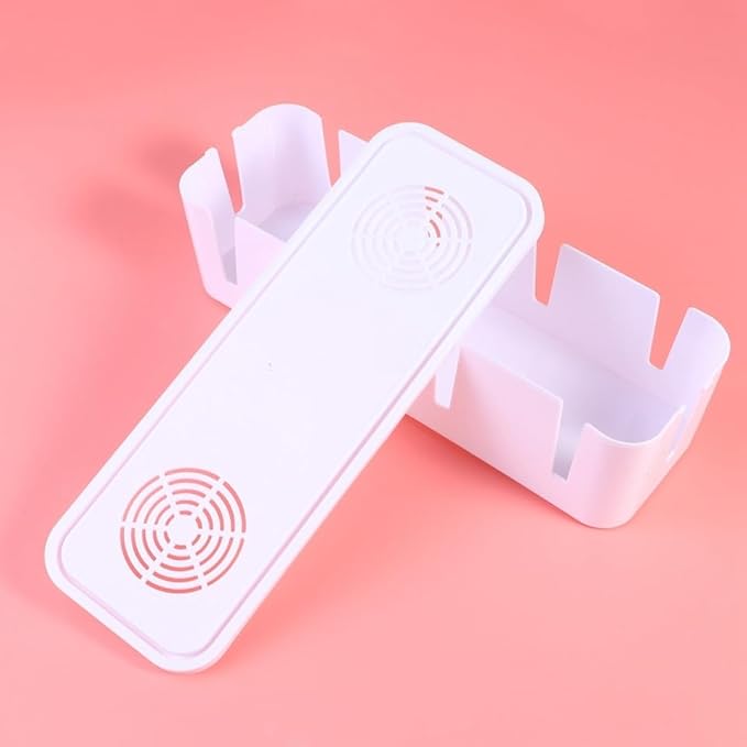 Cabilock Cable Organizer Cord Box for Power Strip and Charger Storage White Plastic Cable Management Box with Childproof Cover Large 11X4 Inch for Home Office Use
