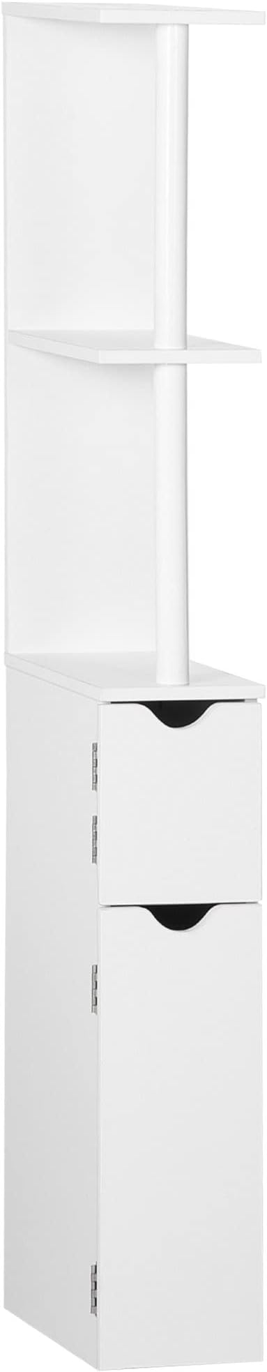 kleankin Tall Bathroom Storage Cabinet, Freestanding Linen Tower with 2 Open Shelves and 2 Door Cabinets, White
