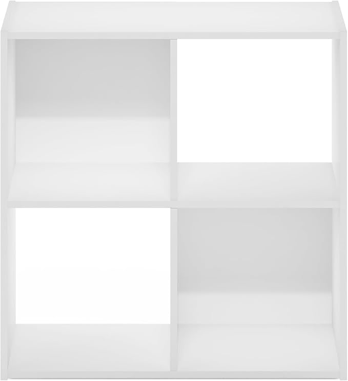 Furinno PELLI Book Shelf, 4 Cube Bookshelf with Open Back & Closed Back Cubes, 2 x 2 Storage Organizer Cabinet, 11.6" x 24.2" x 24.2", for Living Room, Bedroom, Home Office, White