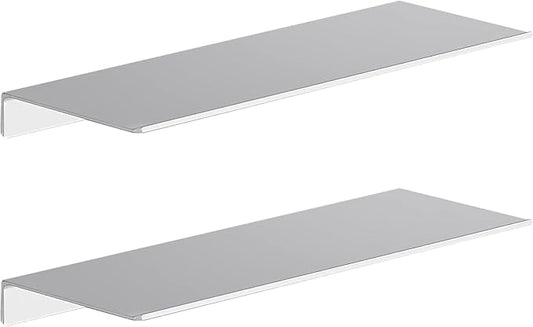 Danpoo Adhesive Floating Shelves for Wall Storage, Metal Wall Shelves for Living Room, Bathroom, Kitchen, 16” Display Shelves for Collectibles(Silver, 2 PCS)