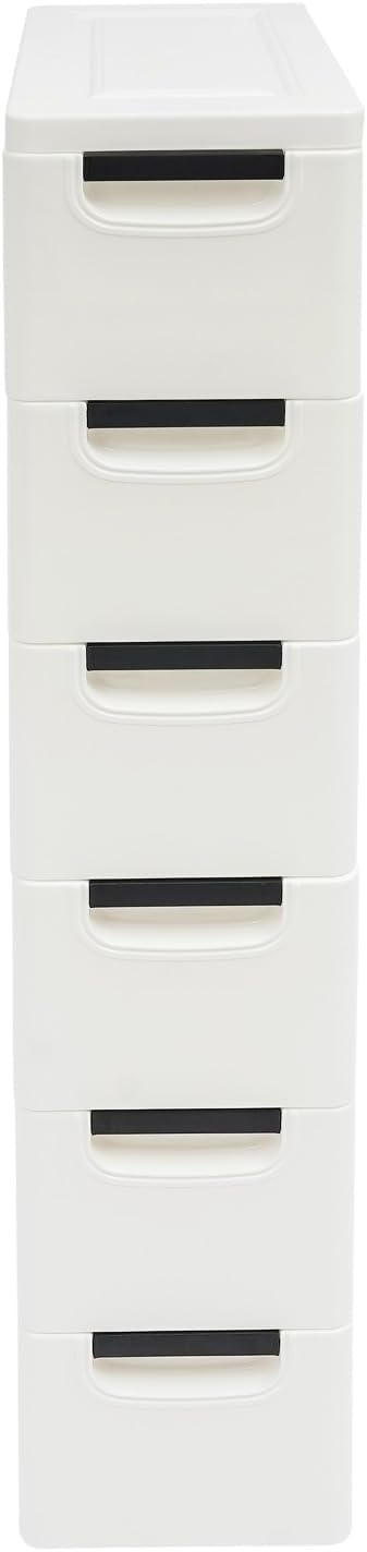 6 Drawers Plastic Storage Cabinet, Mobile Slim Utility Cart on Wheels, for Narrow Space Office Classroom Bedroom Bathroom (White)