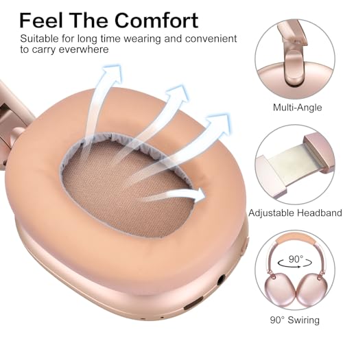 C6 Active Noise Cancelling Headphones, Wireless Over Ear Bluetooth Headphones, 60H Playtime, Lightweight Folding Comfort Fit Ear Cups Headset with Mic for iPad/PC/Home Rose Gold - Image 5