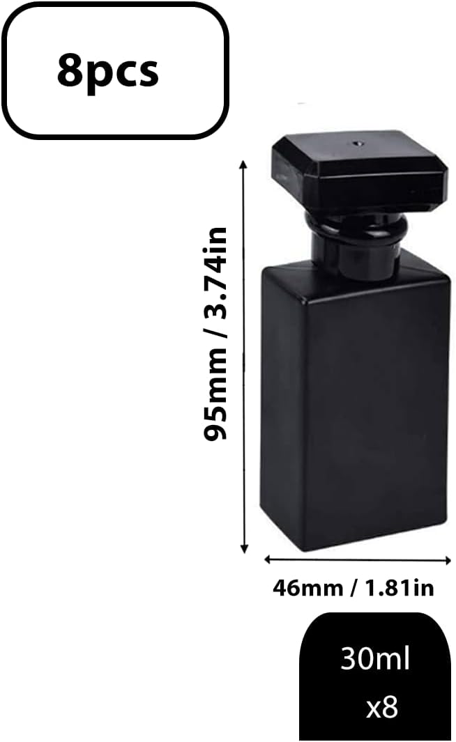 Empty Perfume Bottle Refillable 8PCS 30ml Glass Clear Travel Spray Atomizer Bottle Container Perfume Fine Mist Spray Bottle Pump Bottle Dispenser for Essential Oil Liquid (Black 30ml-8PCS)