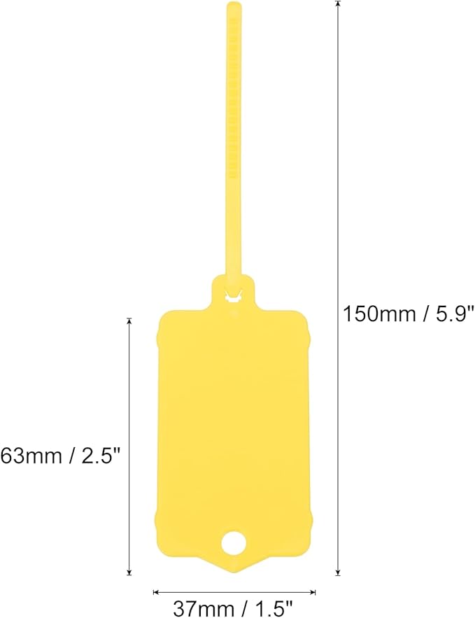 MECCANIXITY Plastic Tags, 1.5x2.5 Inch Yellow, 25 Packs - Product Identification, Shipping, Material Labels - Indoor/Outdoor Use