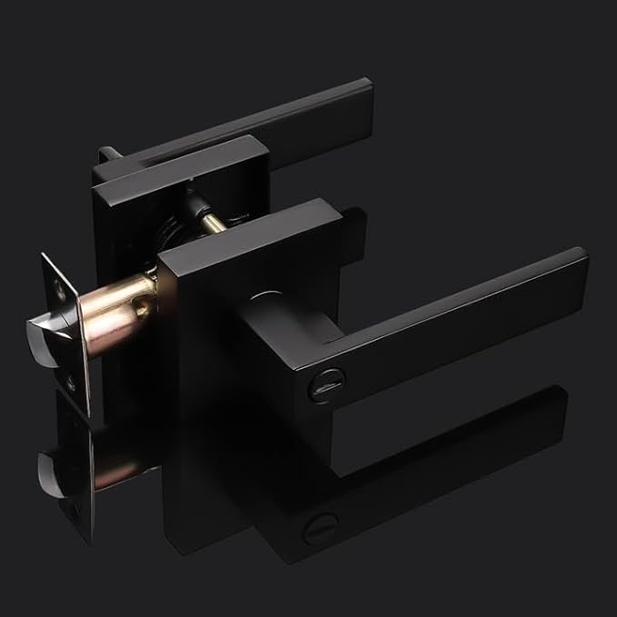 Probrico Matte Black Bed Bath Door Lever Heavy Duty Privacy Door Handle, Keyless Door Lock Interior Bathroom Bedroom Door Handle, Reversible for Left Right Sided Door, 12 Pack