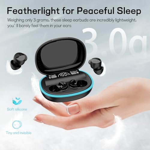 Sleep Earbuds for Side Sleepers, Mini Invisible Bluetooth Earbuds, Ultra-Light Sleep Headphones HiFi Sound, Long Battery Life, LED Display, Bluetooth 5.4, ANC Noise Cancelling, Nud