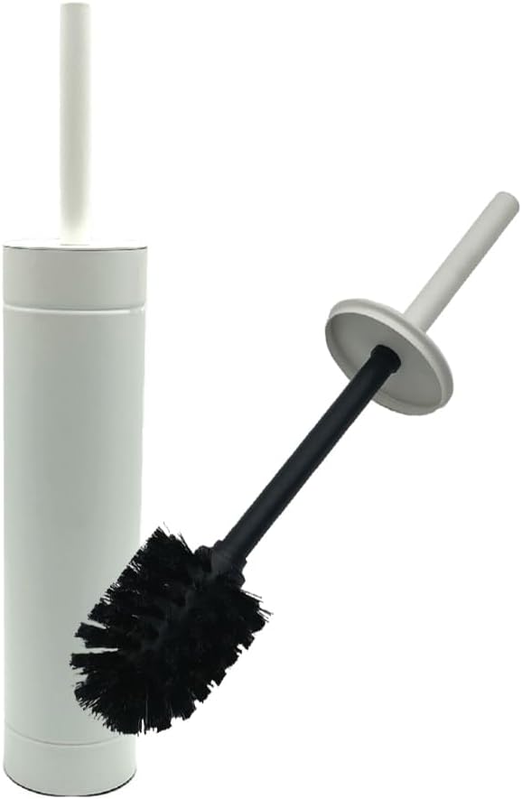 Toilet Bowl Cleaning Brush and Holder with Lid, Slim Design, 304 Stainless-Steel, Fingerprint-Proof, Rust Resistant, Heavy-Weight Base (1 Pack, White)