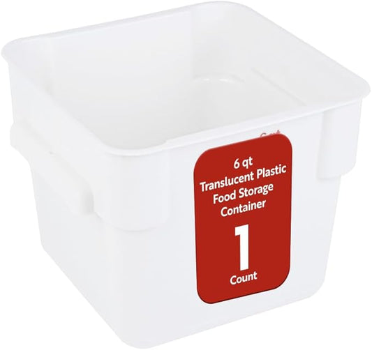 Restaurantware Food Storage Container 1 Pack of 6 qt Plastic Kitchen Storage Bin with Volume Markers Space-Efficient Design Dishwasher-Safe Polypropylene Translucent