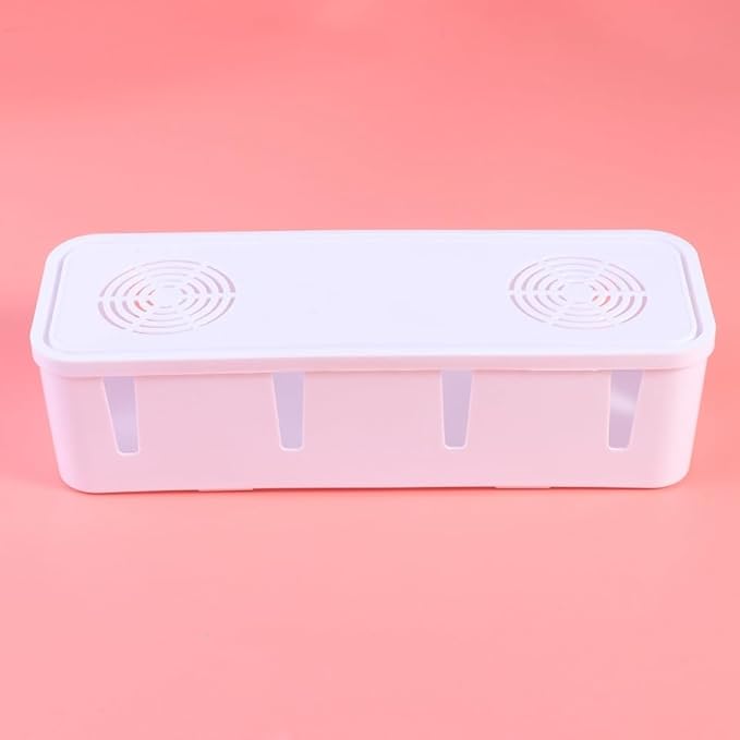 Cabilock Cable Organizer Cord Box for Power Strip and Charger Storage White Plastic Cable Management Box with Childproof Cover Large 11X4 Inch for Home Office Use