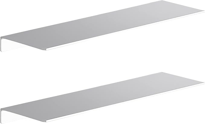 Danpoo Adhesive Floating Shelves for Wall Storage, Metal Wall Shelves for Living Room, Bathroom, Kitchen, 20” Long Display Shelves for Collectibles(Silver, 2 PCS)