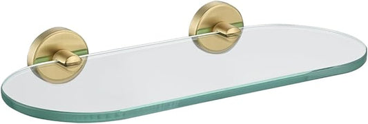 JQK Bathroom Glass Shelf Gold, Tempered Glass Shower Storage 12 by 5 inches, 304 Stainless Steel Brushed Gold Wall Mount, TGS121L12-BG
