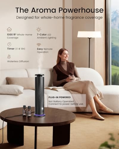 Waterless Essential Oil Diffuser for Home, Starter Kit with 5 Oils