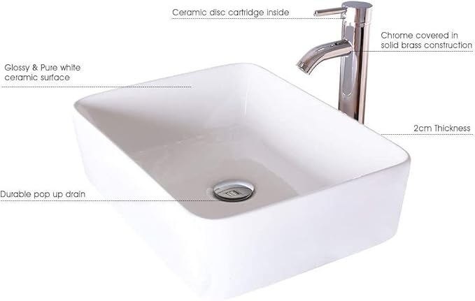 eclife 24" Bathroom Vanity Sink Combo Modern Metal Stand Cabinet W/Bottom Shelf White Rectangle Vessel Sink & Water Save Faucet & Pop Up Drain, Rustic Brown (T03)