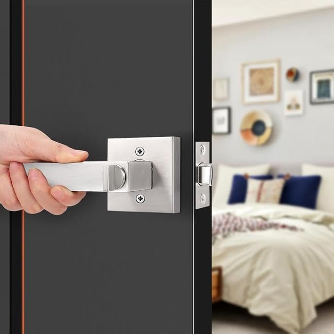 Probrico Square Satin Nickel Bedroom and Bathroom Privacy Door Levers Lockset Keyless Door Locks Handles, Pack of 10