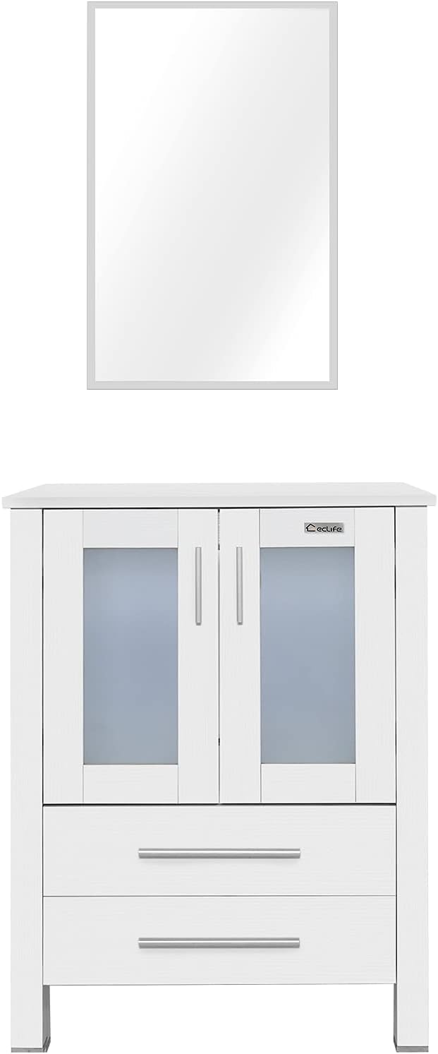 eclife 24" Modern Bathroom Vanity Sink Combo Freestanding Cabinet with Soft Closing Door, Without Vessel Sink, Faucet, Drain (White Vanity Only)