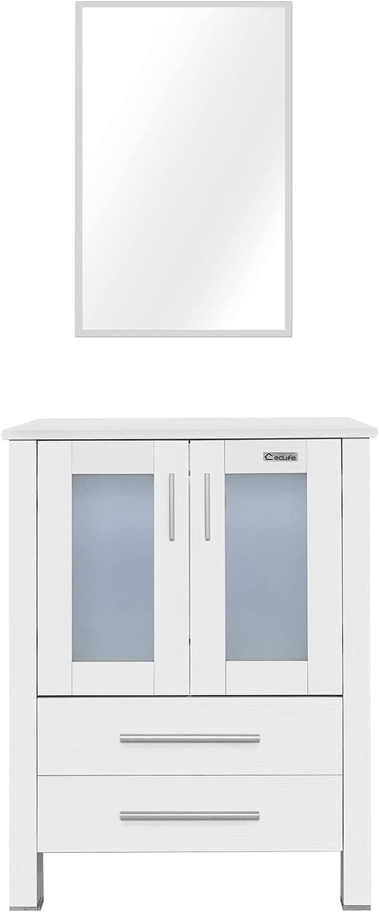 eclife 24" Modern Bathroom Vanity Sink Combo Freestanding Cabinet with Soft Closing Door, Without Vessel Sink, Faucet, Drain (White Vanity Only)