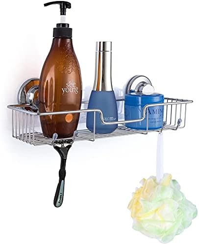 SANNO Suction Cup Shower Caddy Bathroom Caddies Storage Combo Organizer, No Damage Suction Cup,Rustproof Wire Basket for Kitchen & Bathroom Accessories - Rustproof Stainless Steel 2 Pack