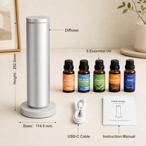 COFUN Waterless Essential Oil Diffuser, Wireless, Aluminum Housing, Silver