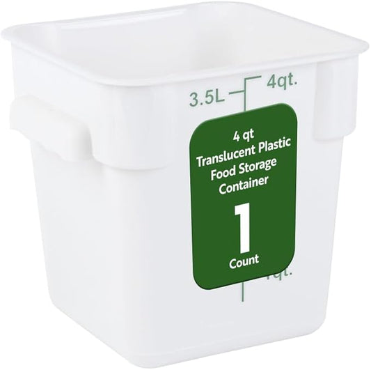 Restaurantware Food Storage Container 1 Pack of 4 qt Plastic Kitchen Storage Bin with Volume Markers Space-Efficient Design Dishwasher-Safe Polypropylene Translucent