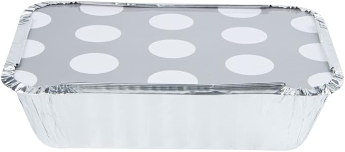 Restaurantware 16 Ounce Disposable Takeout Containers 50 Rectangle Food Containers - With Polka Dot Lids Silver Takeaway Containers Aluminum Delivery Containers Freezable