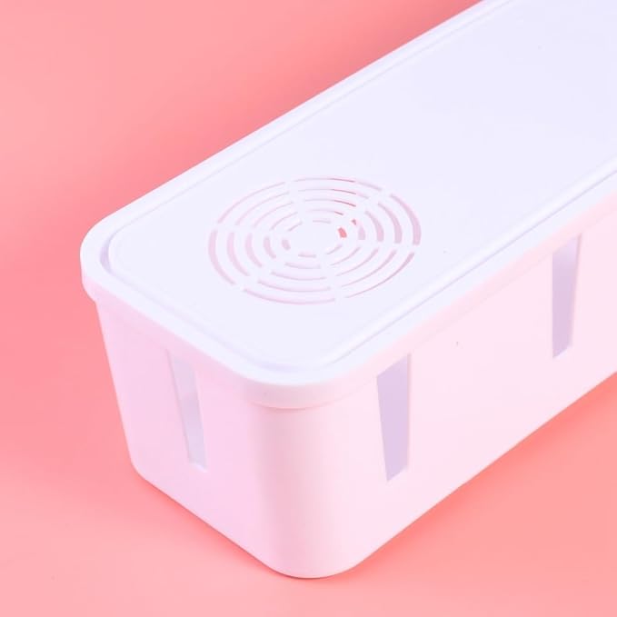Cabilock Cable Organizer Cord Box for Power Strip and Charger Storage White Plastic Cable Management Box with Childproof Cover Large 11X4 Inch for Home Office Use