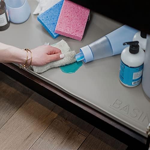 BASIN - Heavy Duty Under Sink Mat - The Original Silicone Under Sink Mat - Under Sink Tray - Under Sink Cover Kitchen Cabinet Liner Taupe 31x22