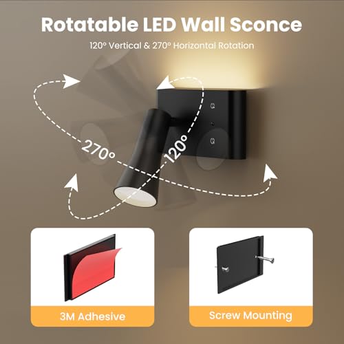 Wall Sconce Battery Operated Reading Lights, 10000mAh Rechargeable Wireless LED Wall Lights, 3 Color Temperatures Dimmable Bedside Lamps for Bedroom Living Room, 1 Pack - Image 7