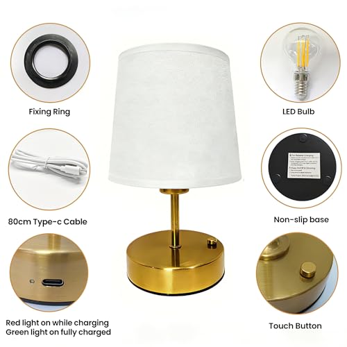 Gold Portable Cordless Table Lamp, Rechargeable Beds | Travel Essentia - Image 6