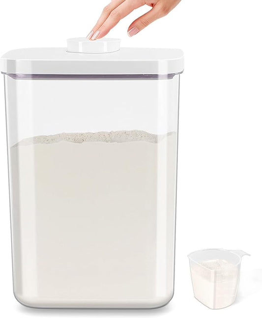 6 Qt Food Storage Container with Pop-up Lid -Airtight Crystal-Clear Plastic Flour Container, Tall and Slim Storage Bin Fit for Kitchen Pantry Organization