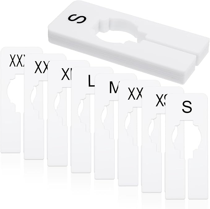 8 Pcs Closet Rack Dividers White Rectangular Closet Dividers for Hanging Plastic Clothing Hanger Divider Rack Size Divider Reusable Closets Separators Labels Preprinted in 8 Sizes