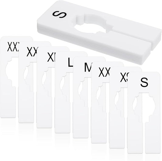 8 Pcs Closet Rack Dividers White Rectangular Closet Dividers for Hanging Plastic Clothing Hanger Divider Rack Size Divider Reusable Closets Separators Labels Preprinted in 8 Sizes