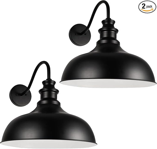 Barn Light Outdoor, 20 Inch Dome Exterior Light Fixture Outside for House, Farmhouse Outdoor Wall Mount Light in Black Finish for Porch, Entryway, Garage, Streetway, RZ015 BK-2PACK