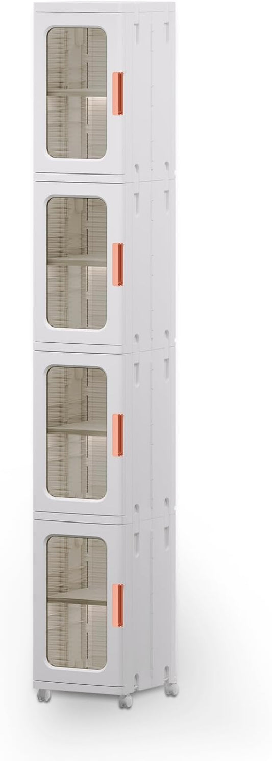 Narrow Storage Cabinet with Doors and Shelves Tall Skinny Bathroom Storage Kitchen Cabinet with Adjustable Shelf Cabinet Organizer Toilet Paper Storage Linen Closet 4 Layer (White)