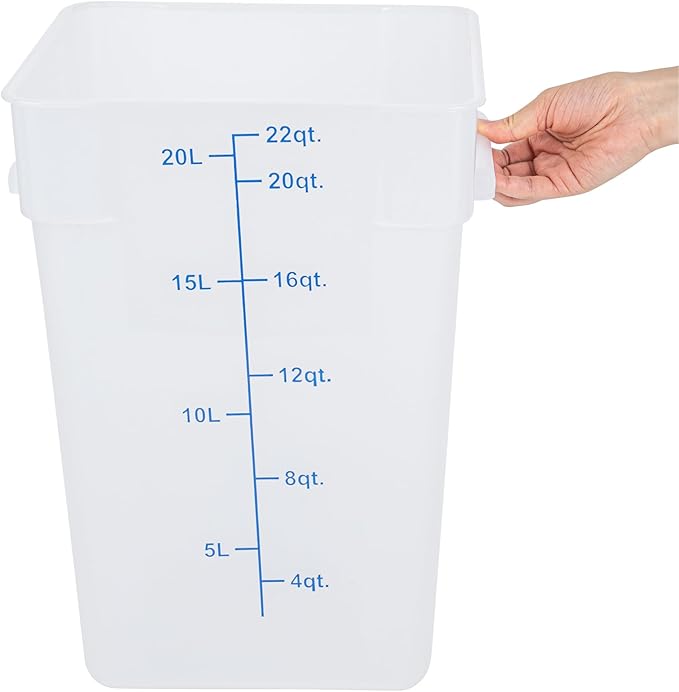 Restaurantware Food Storage Container 10 Pack of 22 qt Plastic Kitchen Storage Bin with Volume Markers Space-Efficient Design Dishwasher-Safe Polypropylene Translucent